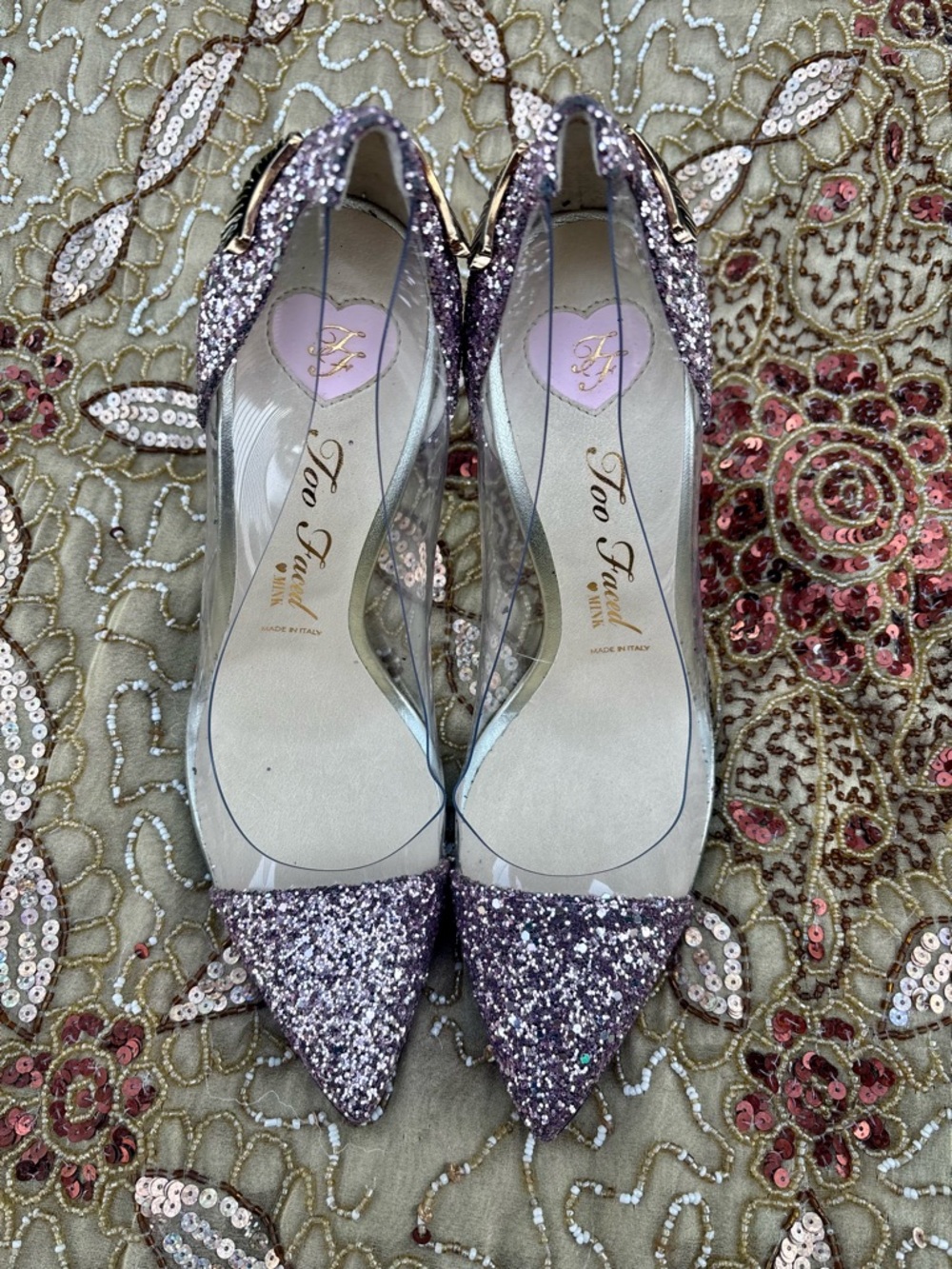 Too Faced Lilac Glitter Pointed-Toe Heels